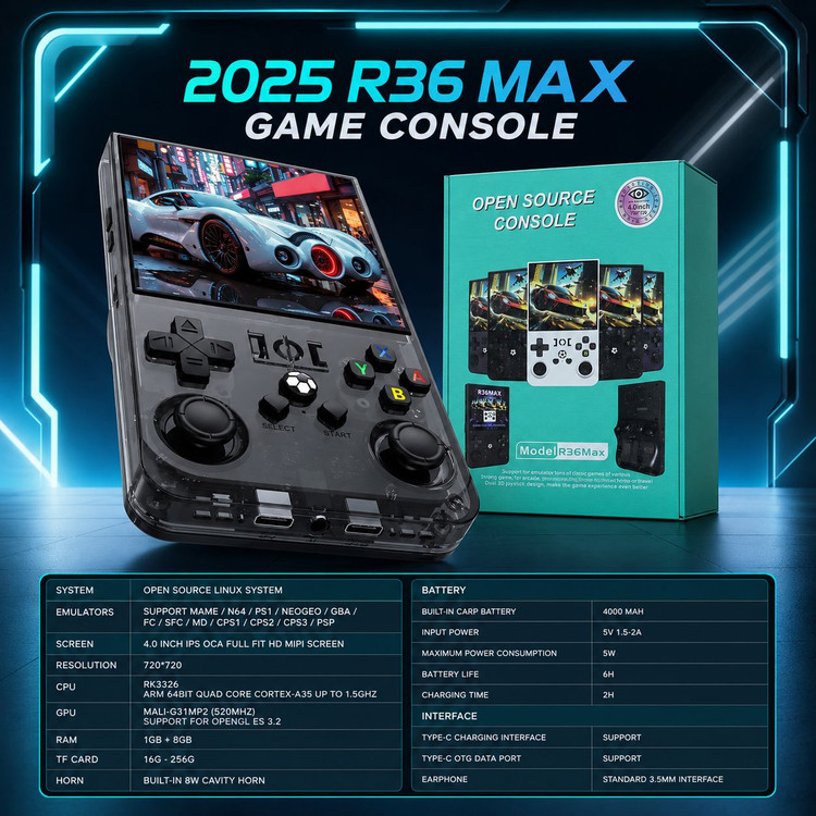 کنسول بازی دستی رترو مدل R36Max با صفحه نمایش IPS