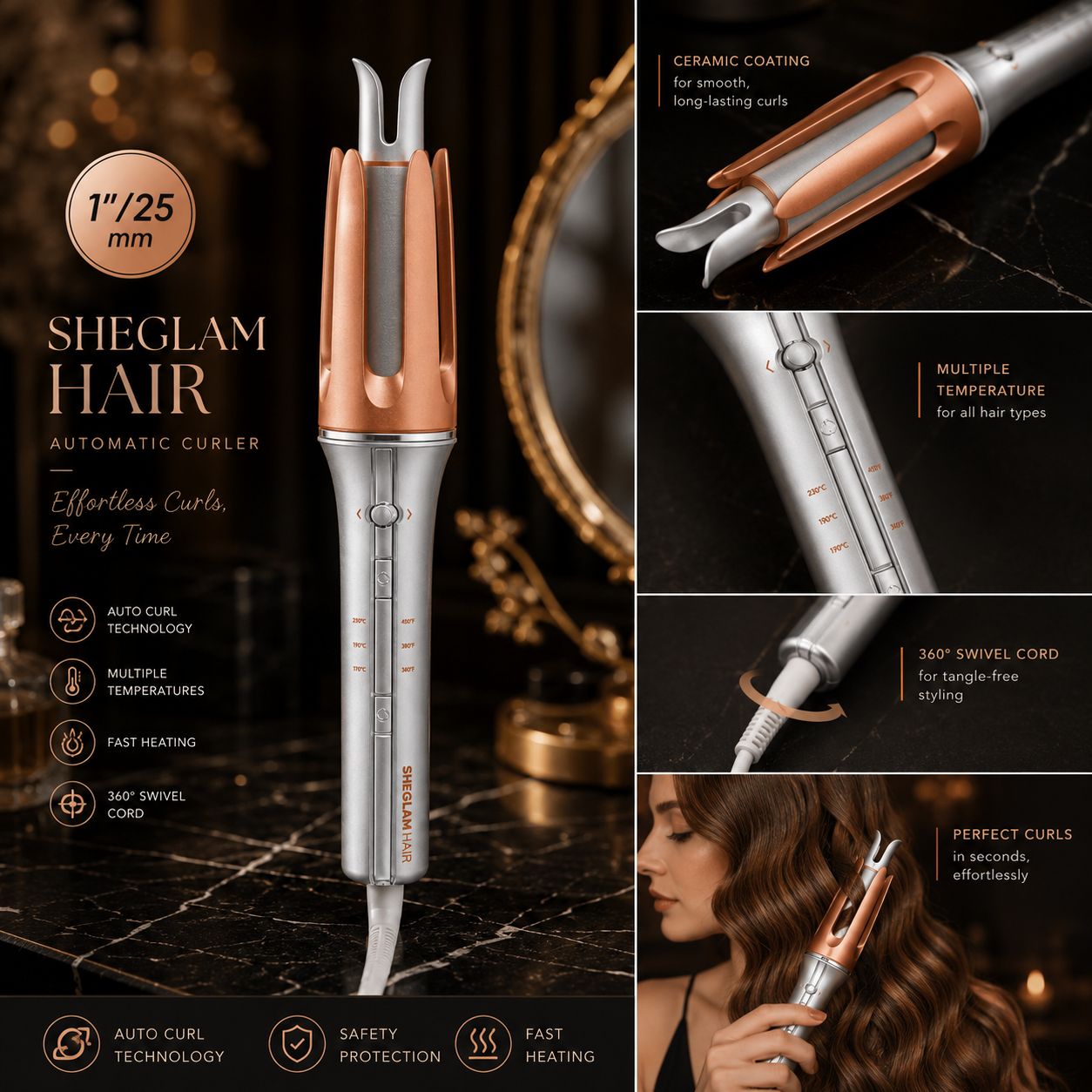 دستگاه فر کننده مو شیگلم مدل 25mm و 32 SHEGLAM