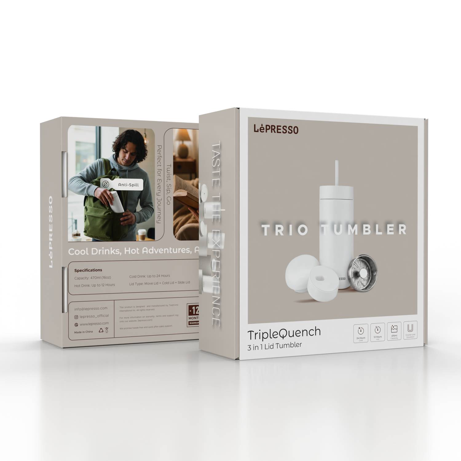 تراول ماگ یا فلاسک ۳ کاره برند LePRESSO مدل TripleQuench (Trio Tumbler)